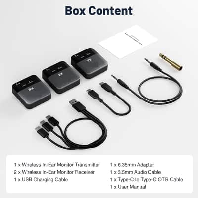 Portable Wireless in Ear Monitor System w/ 2 Receivers, Mono/Stereo Switch, Wireless Audio Transmitter and Receiver, 24bit/48kHz Audio, OTG Input, IEM for Live, Studios, Bands image 2