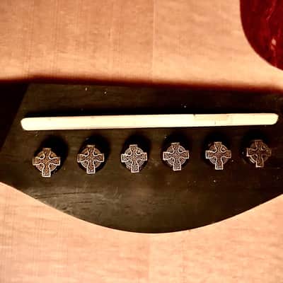 Got Bridge Pins? Ebony Bridge Pins with Bronze Celtic Cross Tops image 1