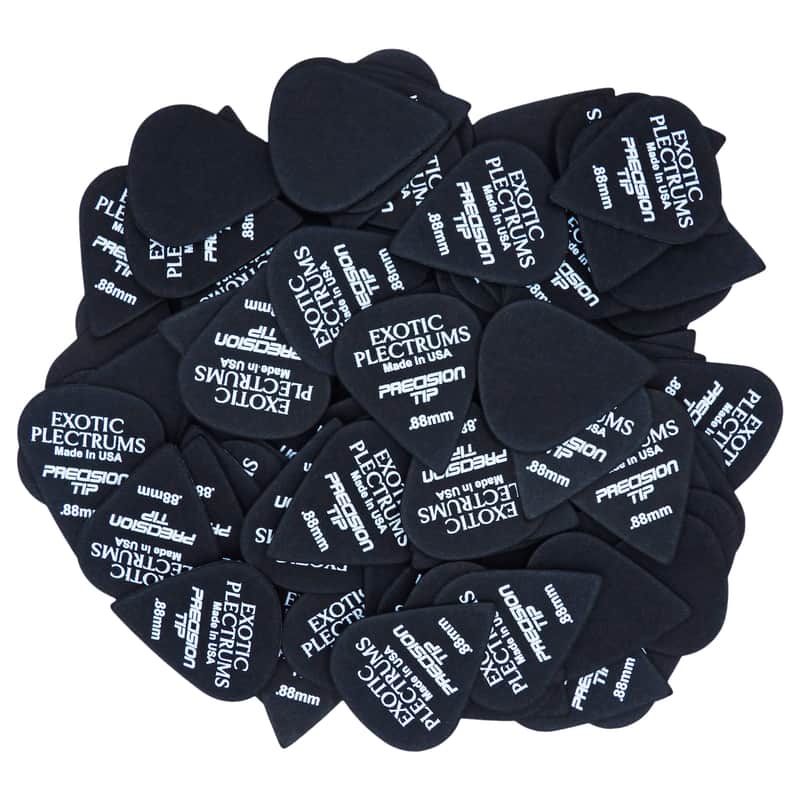Exotic Plectrums Delrin Black Guitar Or Bass Pick - 0.88 mm Medium Heavy Gauge - Premium Made In USA - Extra Sharp 351 Precision Tip Shape - 100 Pack image 1