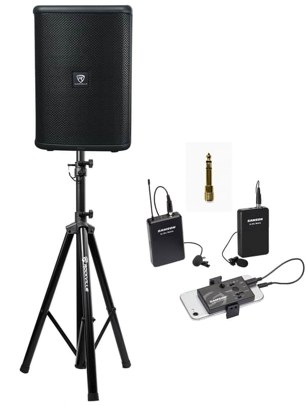 Rockville TITAN ONE PRO 8" Rechargeablel Portable PA Speaker+Stand+Dual Lav Mics image 1
