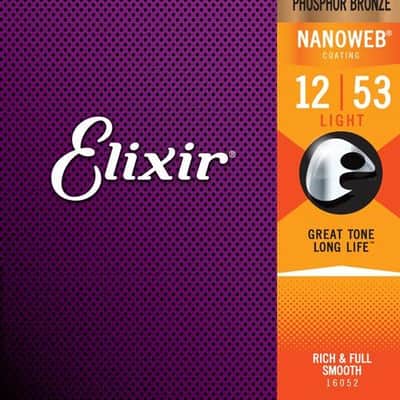 Elixir 16052 Nanoweb Phos/Bro Custom Light Acoustic Guitar Strings (12-53) image 1