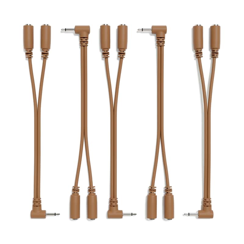 ExcelValley [Brown] 5-Pack - Right Angle Mono Splitter Y Patch Cables - TS 3.5mm 1/8" Eurorack Synth Synthesizer image 1