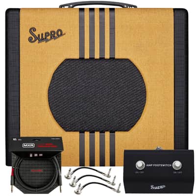 Supro Delta King 10" 1820RTB 5-Watt 12AX7 All-Tube Preamp Combo Amp 1x10 Tweed w/Black Stripes Amplifier with Tonebird MXR Cable and SFS2 Footswitch Bundle image 1