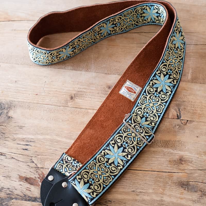 Vintage Blue 60s/70s Hippie Guitar Strap / Real Suede Backing / Handmade in the UK image 1