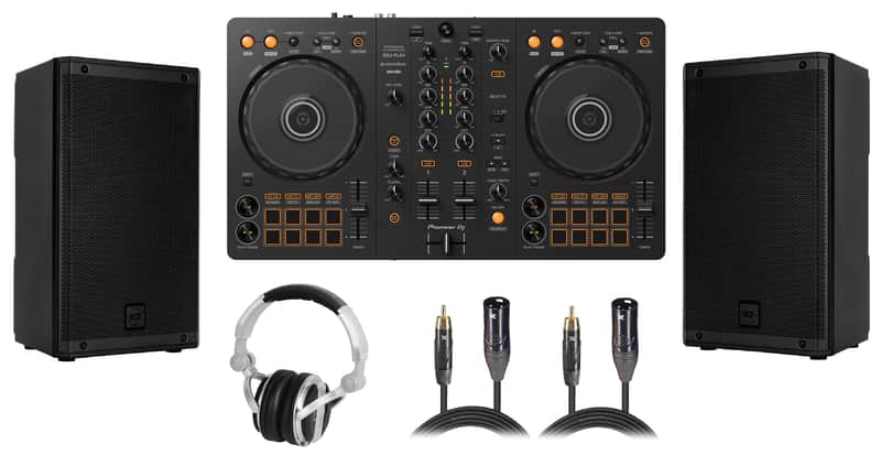 2x RCF ART 810-A Active Speakers with DDJ-FLX4 Controller, HP700 Headphone & Cables image 1