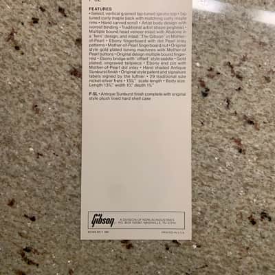 Vintage 1981 Gibson F-5L  Spec Sheet! image 2