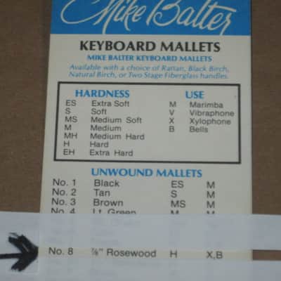 one pair new old stock (but ONE head has visible impressions) Mike Balter MB8B (8B) Hard Keyboard Mallets, 7/8" rosewood round HEADS and natural birch HANDLES - mid to late 1990s (+ packaging) Unwound Series image 6