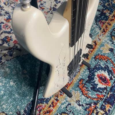 Tom Hamilton's Aerosmith, SIGNED Sadowsky NYC Pearl White Fretless 4-String Bass PLUS Tour Artifacts. (TH12) image 15