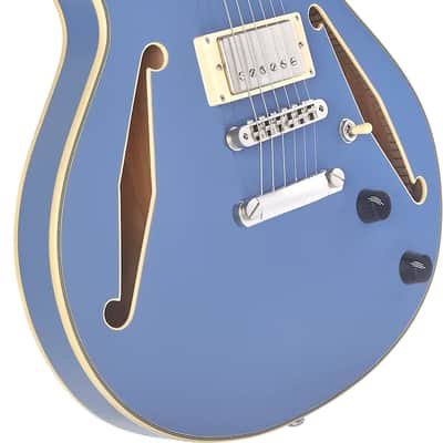 D'Angelico Excel Mini DC Tour Semi-hollowbody Electric Guitar - Slate Blue image 3