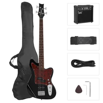 New 2022 Glarry GIB Bass Guitar 4 String Red Pearl Guard w/20W Amplifier Black image 2