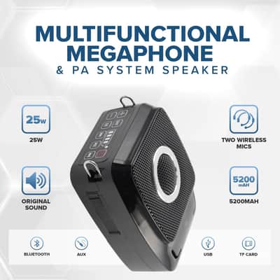 Voice Amplifier with 2 Wireless Mics, 25W High Capacity 5200mAh Personal Voice Amplifier Portable Pa System Megaphone Bluetooth Speaker,Wireless Microphone System for Teaching, Fitness, Outdoor image 2