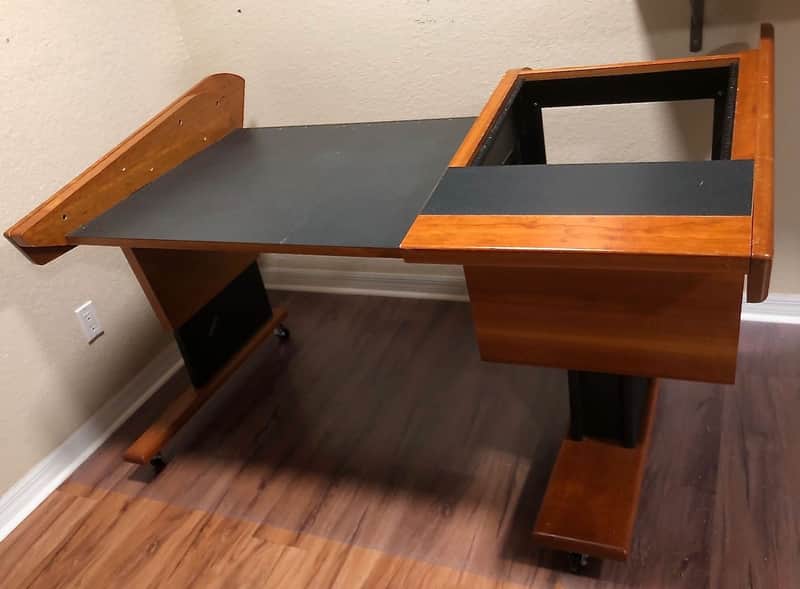 ARGOSY-STYLE CHERRY WOOD CONSOLE STUDIO DESK + 10-SPACE RACK SIDECAR - LOCAL PICKUP ONLY, SUN CITY CENTER,  FLORIDA 33573 image 1