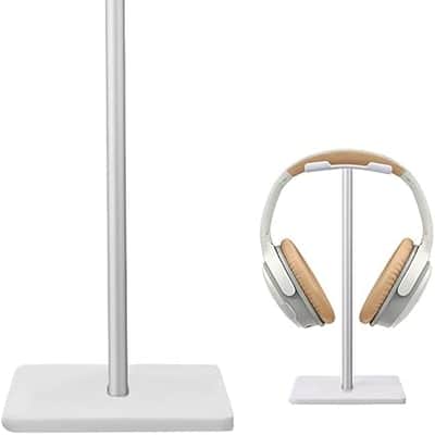 Headphone Stand Gaming Headset Holder Universal Aluminum Metal Headphone Holder Hanger with Aluminum Supporting Bar Flexible Headrest ABS Solid Base for All Headphone,White image 1