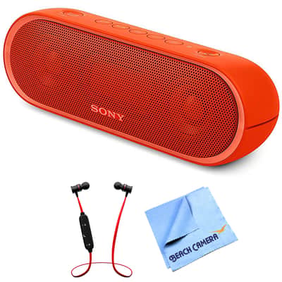 Sony XB20 Portable Wireless Bluetooth Speaker Red with Headphones Bundle image 1