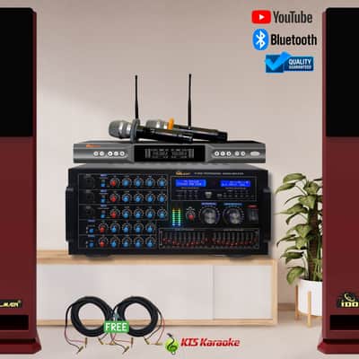 IDOlmain Bluetooth Mixing Amplifier 6000W With Dual Super Bass 12" Speakers and Dual Luxury Wireless Microphones Home Karaoke System Free gifts image 1