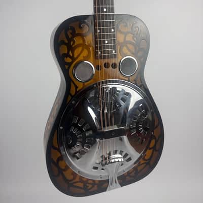 1991 Dobro Model 37 Round Neck Resonator w/ RARE Original French Scroll Finish. Era correct Chipboard case /or padded Hardshell available/ image 2