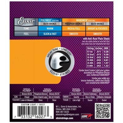 Elixir Phosphor Bronze Acoustic Guitar String Set NANOWEB Coating Light 11-52 image 3