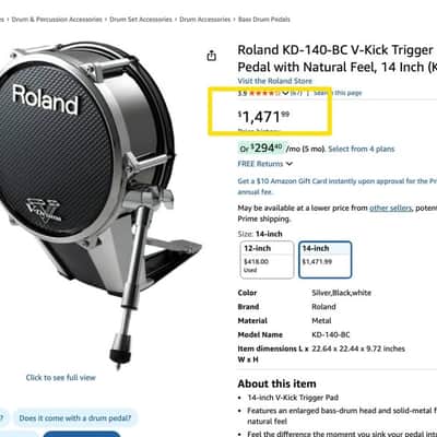 Roland KD-140 V-Kick 14" Bass Drum Trigger Pad 2010s - Black Chrome