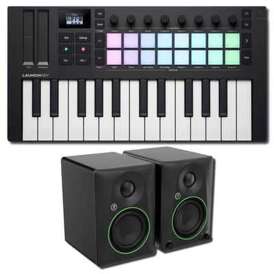 Novation Launchkey Mini 25 MK4 25-Key Mini MIDI Keyboard Controller Production Bundle with Mackie CR4.5BT 4.5-Inch Bluetooth Powered Studio Monitors