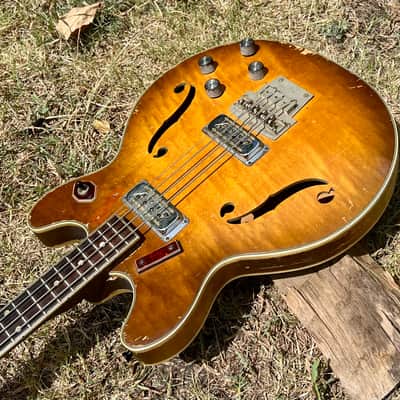 Vintage Harmony H-27 Mid 60’s Bass Guitar - Sunburst Flame Top image 2