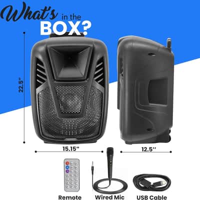 15” Portable Bluetooth PA Speaker System - 800W Wireless Rechargeable Loudspeaker with LED Party Lights, Rolling Wheels, Built-in Amp, & Remote Control - Indoor/Outdoor Karaoke Machine (Black) image 3
