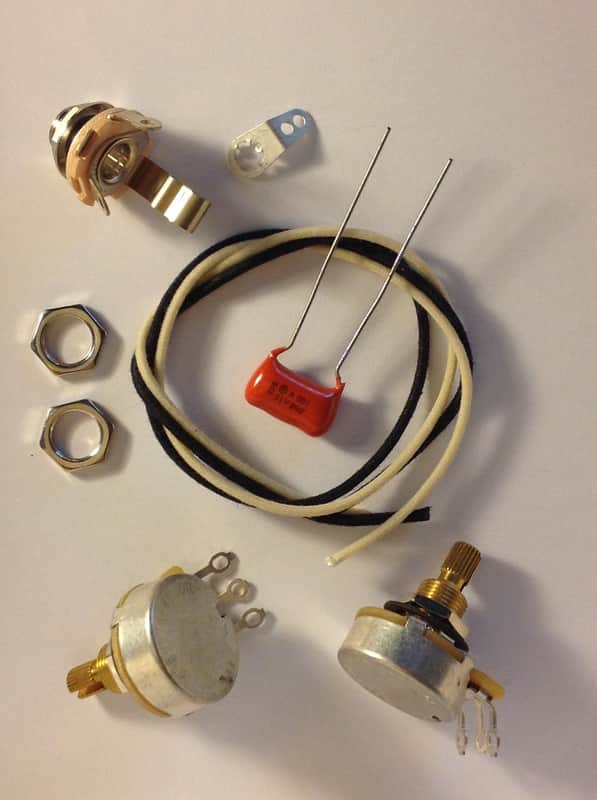 Wiring Harness Kit For P Bass CTS 450G Knurled Pots .068uf 225P Orange Drop Cap image 1