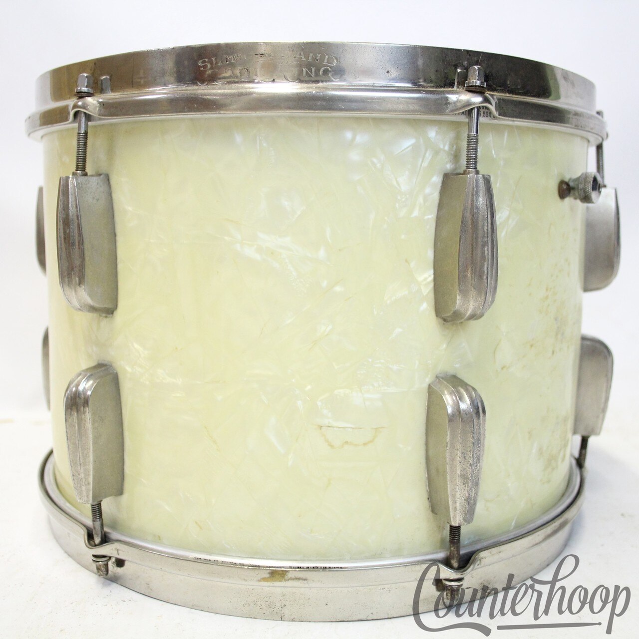 Slingerland 13x9"40s Radio King Tom Drum Engraved Brass White Marine Pearl WMP* — main photograph