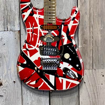 2021 EVH Striped Series Frankie Red / White / Black Stripes Relic , In Stock Best Deal on the Planet image 2