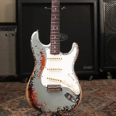 Fender Custom Shop 1965 Stratocaster Super Heavy Relic Electric Guitar - Super Faded Aged Firemist Silver over 3-Color Sunburst with Hardshell Case image 3