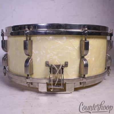 Leedy&Ludwig Broadway Snare Drum WMP 14x5.5"White Marine Pearl NOB Brass 50s#390 image 6