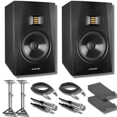 Adam Audio T5V Studio Monitor (Pair) with Frameworks Studio Monitor Isolation Pads, On-Stage SMS6000-P Studio Monitor Stands, XLR Cables, Stereo Interconnect Cables and StreamEye Cloth image 1