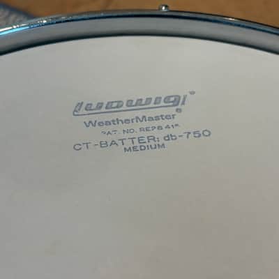 One of a Kind NOS Ludwig No. 404 Acrolite 5x14" 8-Lug Aluminum Snare Drum with Pointed Blue/Olive Badge Early 70s image 11