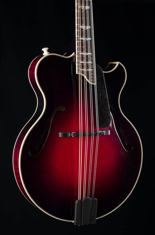 Hinde Jazz Model Adirondack Spruce and Flamed Maple Merlot Burst Mandolin with Pickup image 1