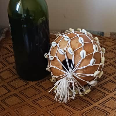 African-style netted gourd rattle, axatse gourd rattle, jabara gourd rattle image 2