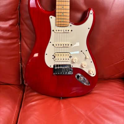 2000 Fender American Deluxe Fat Stratocaster HSS with Maple Fretboard Crimson Transparent image 1