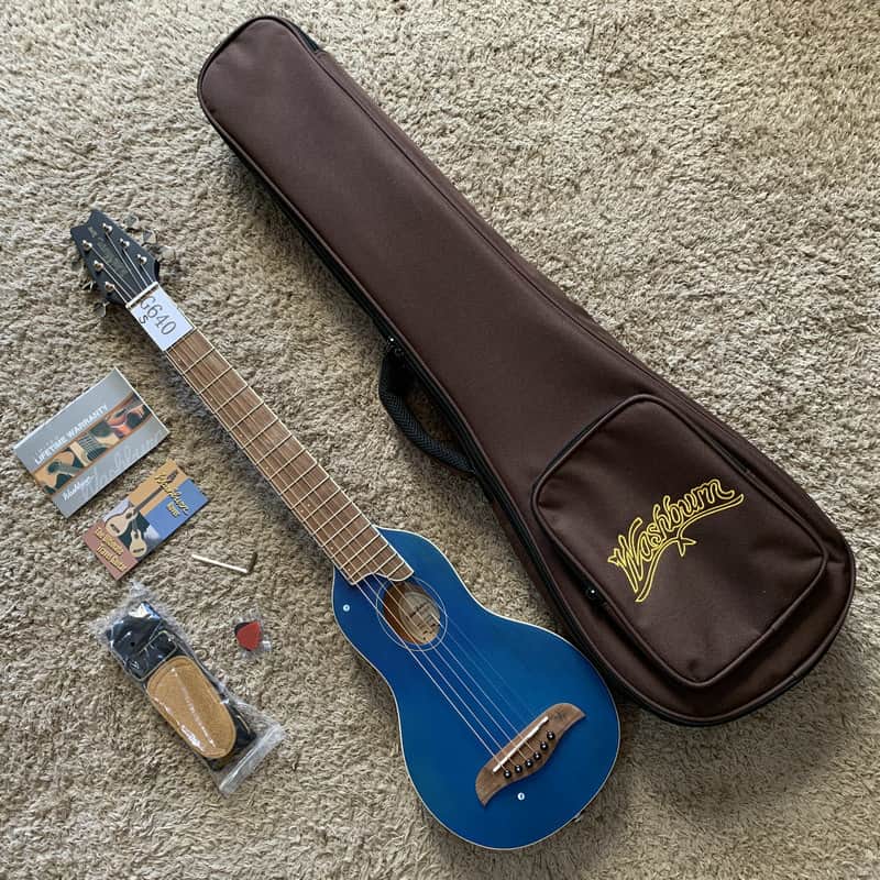 Blue Washburn Warrior 34 Inch Acoustic Guitar, Spruce Top Body, Rosewood Fretboard, Mahogany Neck image 1