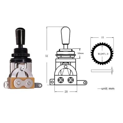 Electric Guitar 3 Way Toggle Switch Pickup Selector Switch With Brass Tip Knob (Black) image 2