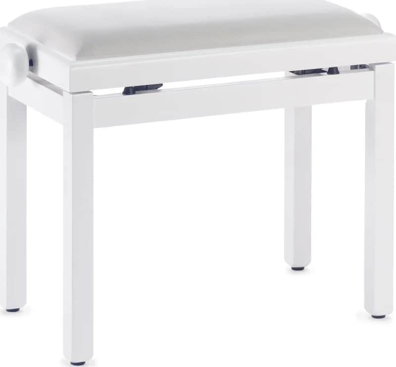 Matt white piano bench with white velvet top imagen 1