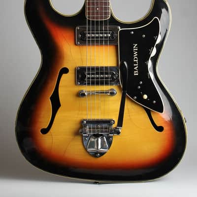 Baldwin - Burns Vibraslim Semi-Hollow Body Electric Guitar (1966), ser. #14434, black hard shell case. image 3
