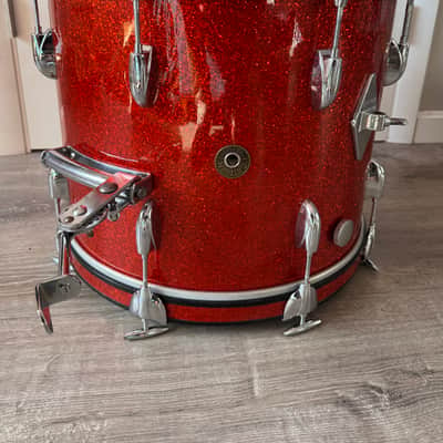 Gretsch  1962 Era Round Badge Progressive Jazz Bop Drum Set 18 Inch Bass Drum Tangerine Glass Glitter image 20