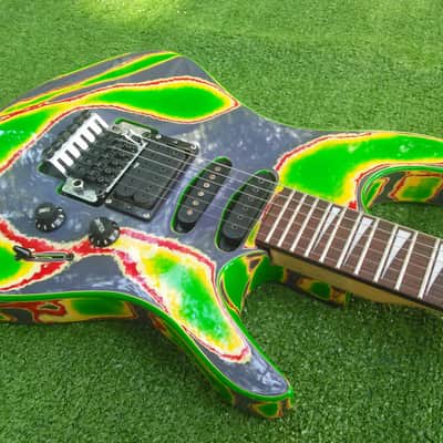 VINTAGE 90S MIJ JAPAN JACKSON DK CUSTOM FINISH PROJECT SUPER STRAT DINKY HSS 22 JUMBO FRETS FLOYD ROSE 1990s ORIGINAL FACTORY CUSTOM TIE DYE FINISH image 3