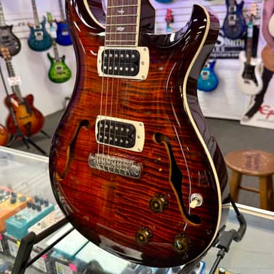 PRS SE Flat Back Hollowbody I Piezo, Orange Tiger Smokeburst with Gig Bag image 4