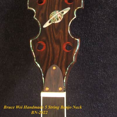 Handcrafted 5 String Banjo Neck, Solid Mahogany & Hard Maple Planet Inlay, Heel Carved, Bruce Wei BN-2022 image 2