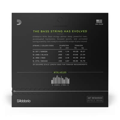 D'Addario NYXL45105, Set of Long Scale Electric Bass Strings, Light Top / Med Bottom, 45-105 image 4
