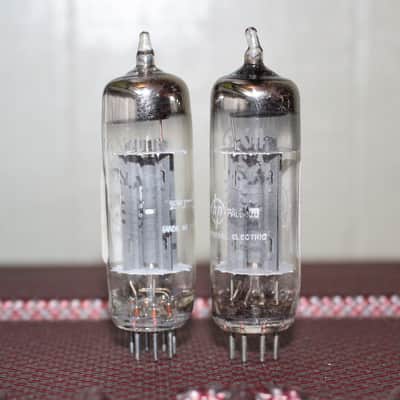GE 6X4 6202 PERFECT MATCH PAIR FULL WAVE RECTIFIER GREY PLATE HALO GETTER TEST NOS+ VINTAGE 1973 FOR HP image 1