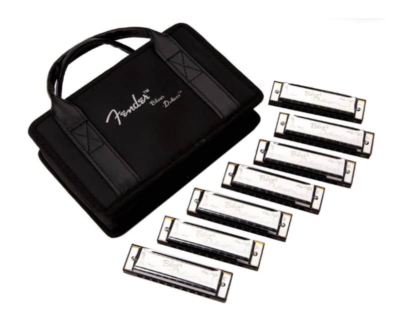 Fender Blues Deluxe Harmonica, Pack of 7, with Case 2016 - Chrome image 1