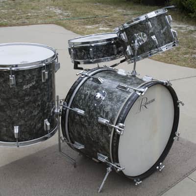 Vintage 60's Rogers Black Diamond Pearl Drum Set Matching Snare image 2