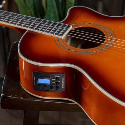 Washburn EA15 Festival Series Mini Jumbo Cutaway Acoustic Electric Guitar. Ice Tea Burst image 4