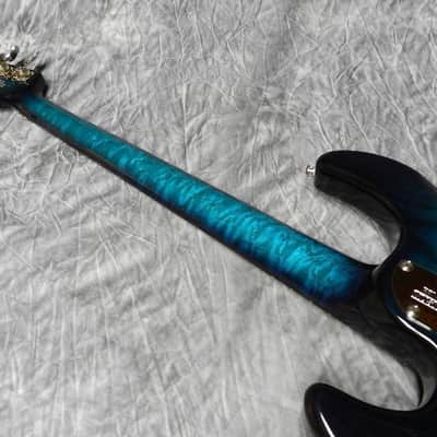 Ernie Ball MusicMan BFR StingRay 5H 20th Anniversary Tahitian Quilt. #6 of 10 StingRay 5H 2007 Tahitian Blue Quilt-Matching Headstock-Tahitian Blue Birdseye Neck image 12