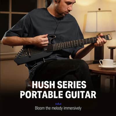 Donner HUSH-I Acoustic Electric Travel Portable Guitar in Mahogany Black image 4